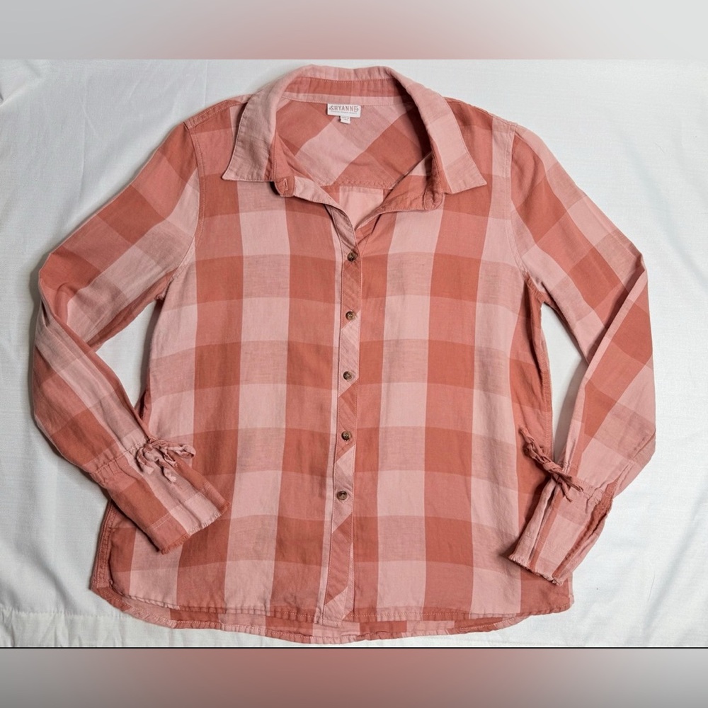 Shyanne Womens Long Sleeve Button Down Blush Red Plaid Shirt Size Large